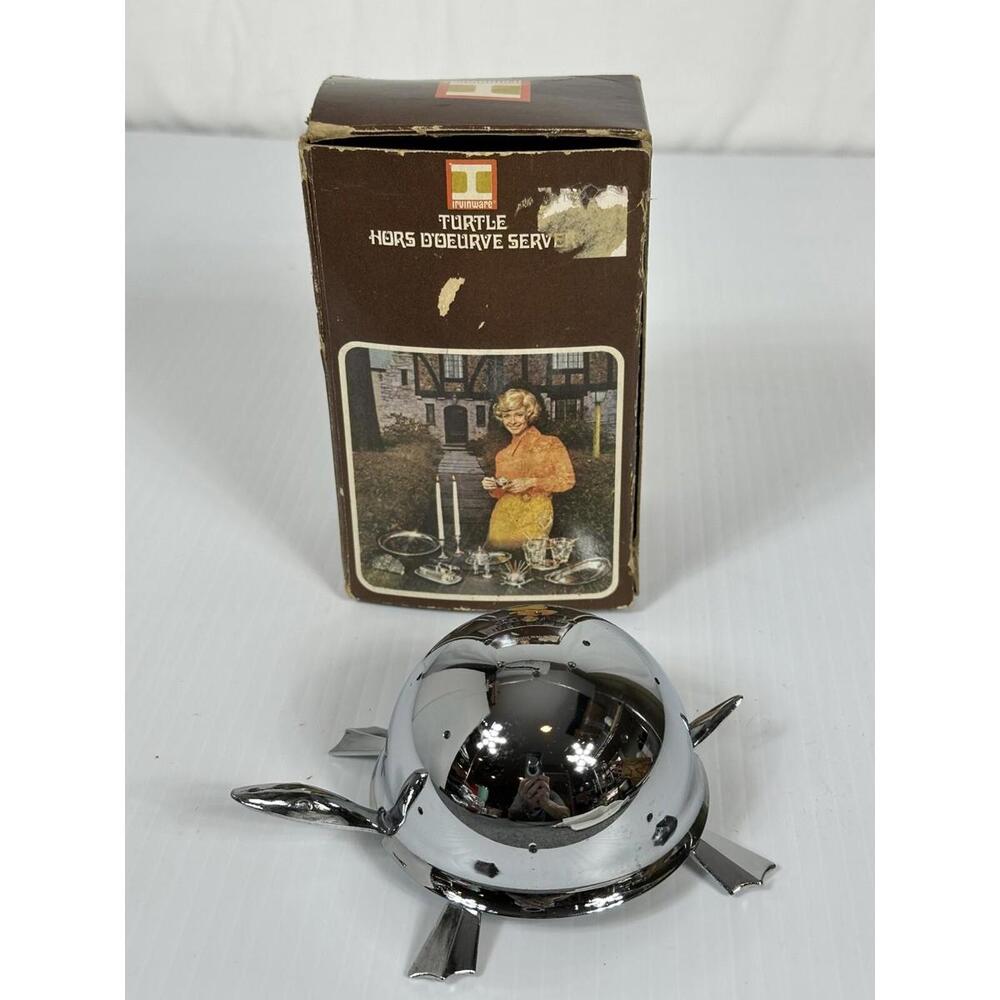 Vintage MCM Irvinware Chrome Turtle Hors D'Oeurve Server #4070‎ Original Box